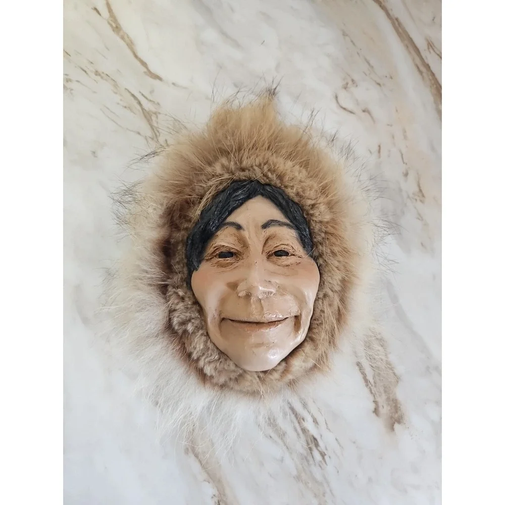 Alaska Art Native Inuit Inupiat FeMale Face Wall Fur Head Indigenous Vintage